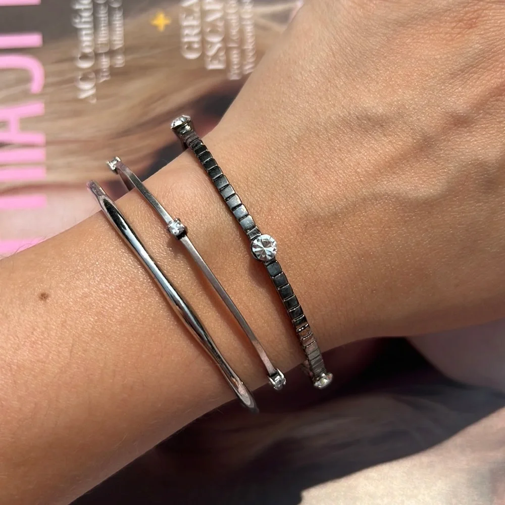 Silver Mismatched Bangle Bracelets